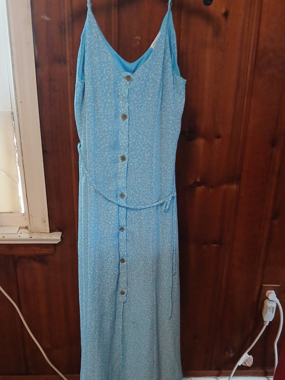Sienna Sky Light Blue Ditsy Print Button-Front Maxi Dress